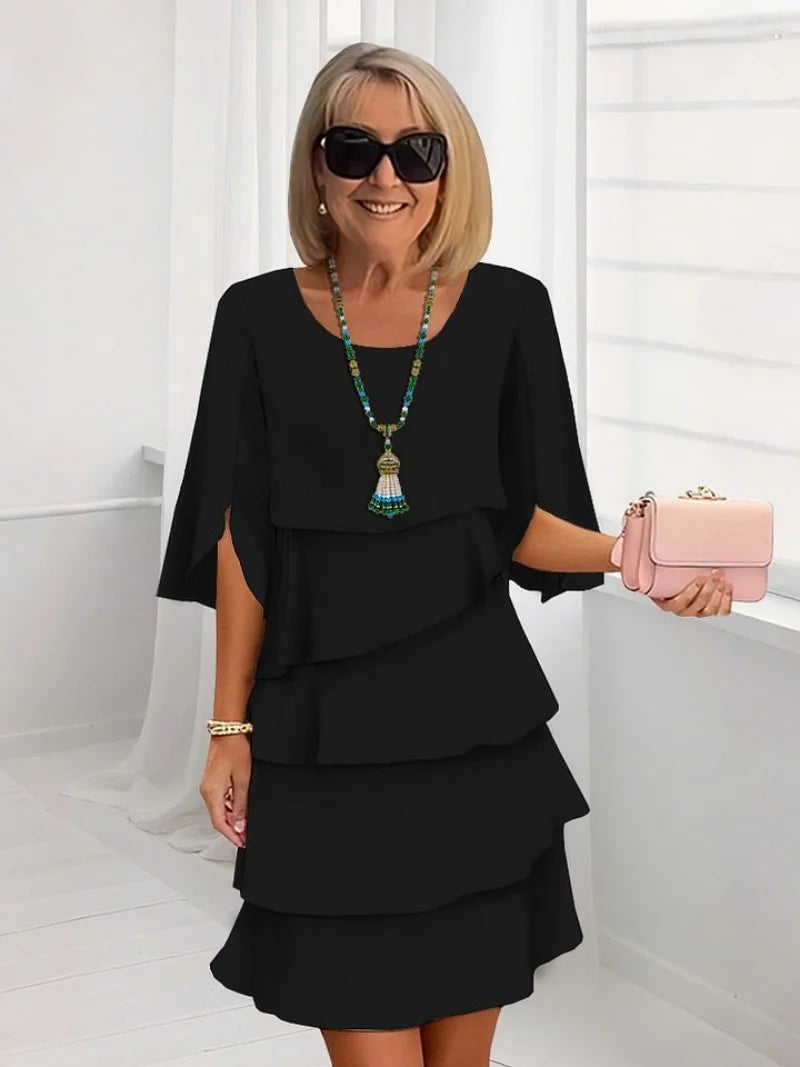 Women's Midi Dress Tiered Dress Elegant Going out Regular Fit Pure Color Long Sleeve