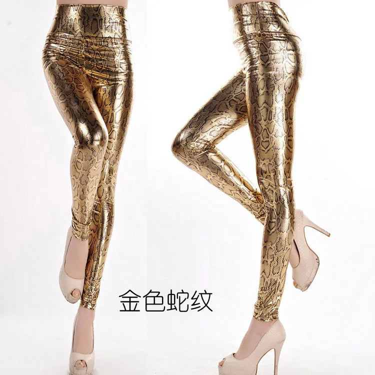 Fashionable slim pants with leopard print and sexy snake like pattern cropped pants Slimming high waisted leggings