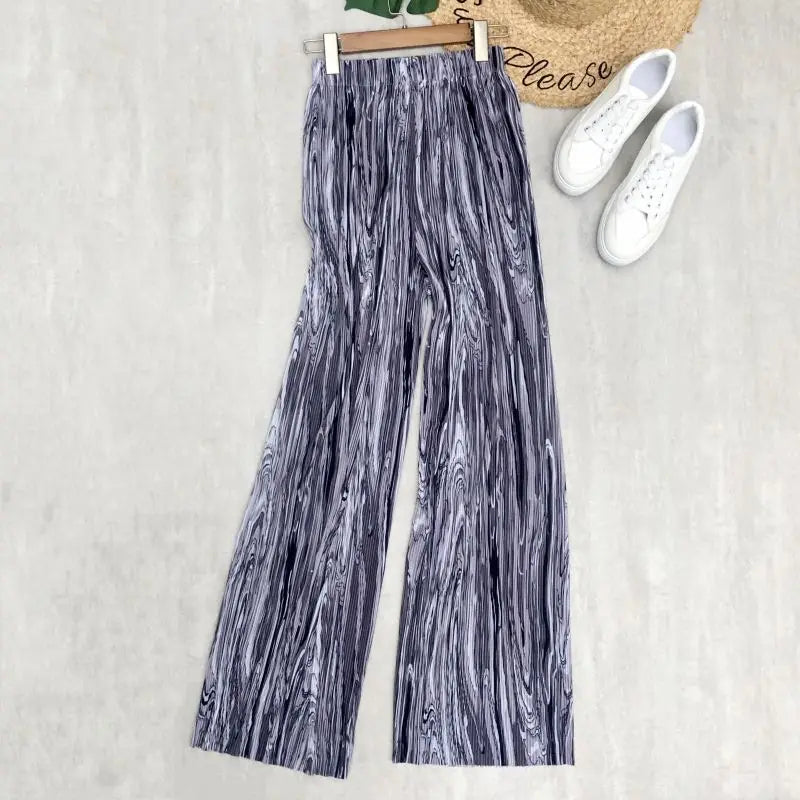 REALEFT 2024 New Spring Summer Painting Printed Long Pants Vintage High Waist Street Casual Loose Wide Leg Trousers Female