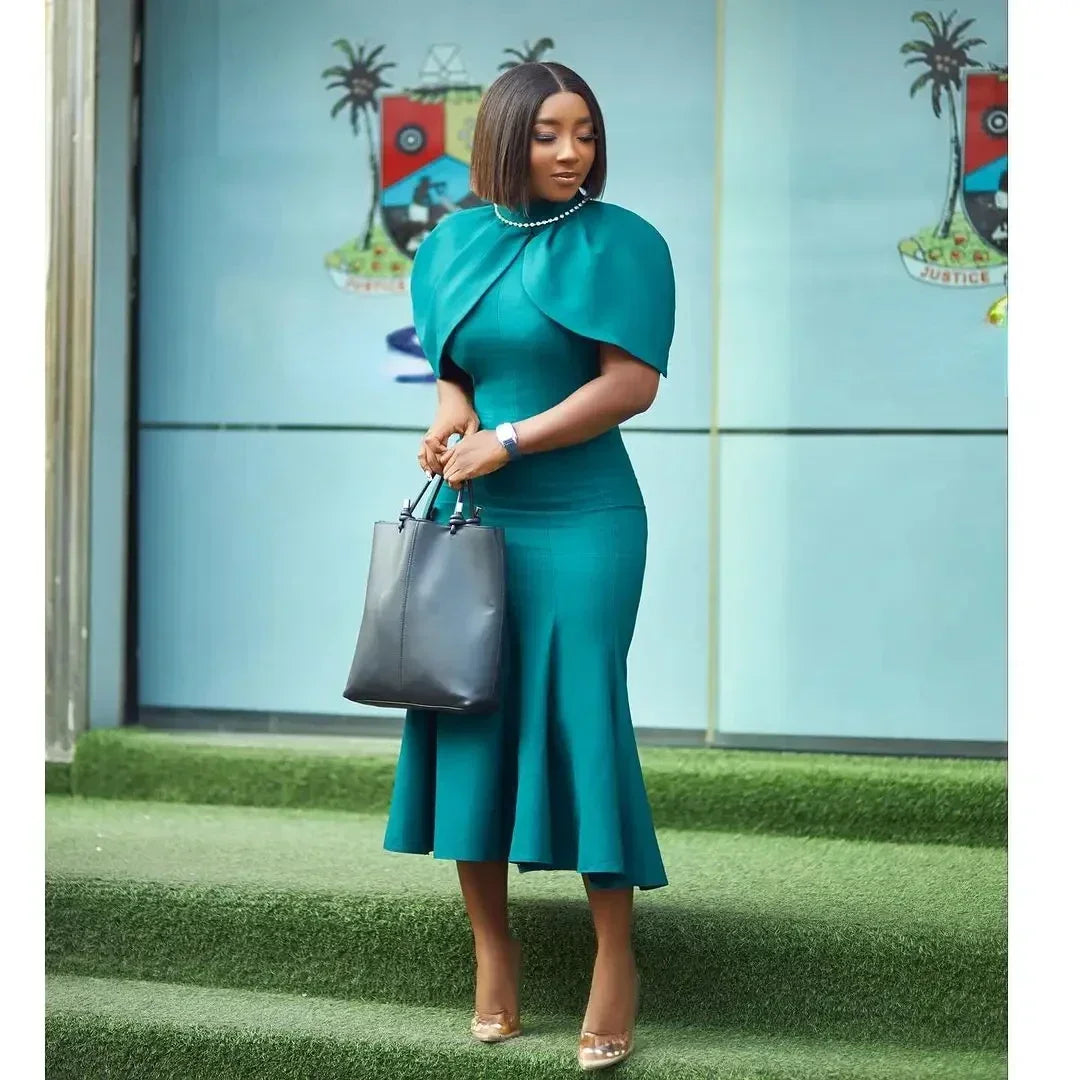 Elegant Church Dresses for Women Mermaid Cap Sleeves Office Ladies Modest Classy African Slim African Female Gowns Date Events