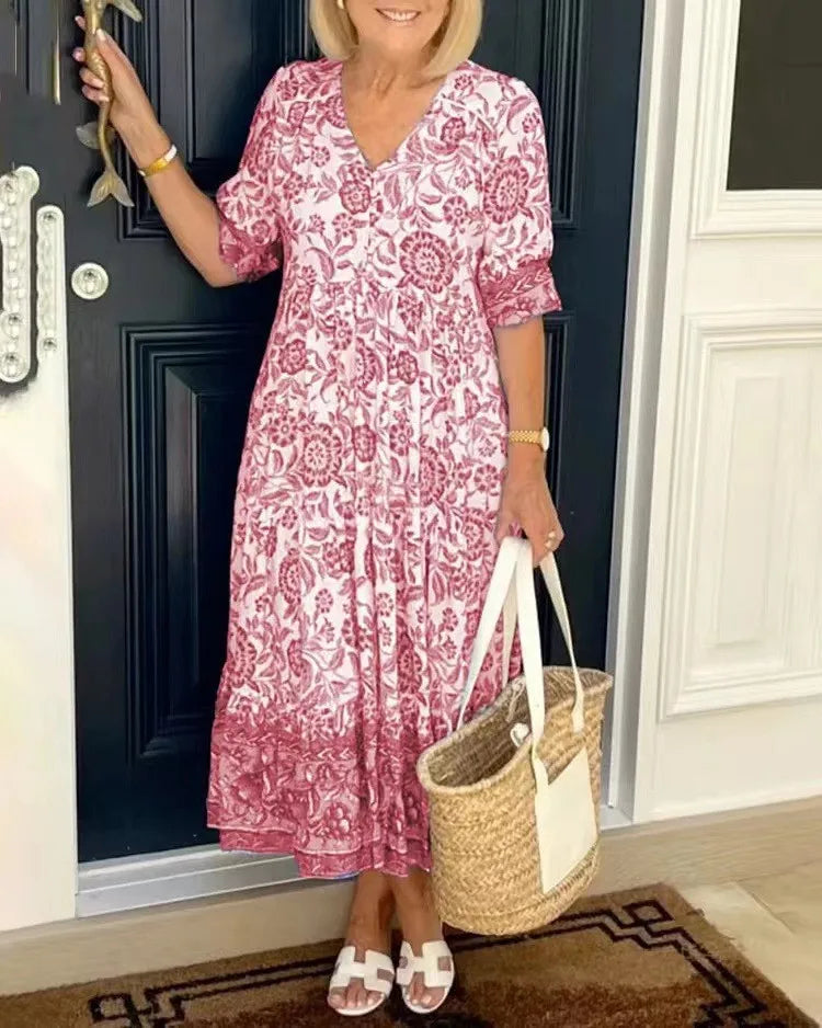 Summer Floral Print Dress For Women Casual Loose Elegant Beach Party Maxi Dresses Robe Femme Fashion Female New Vestidos 2024