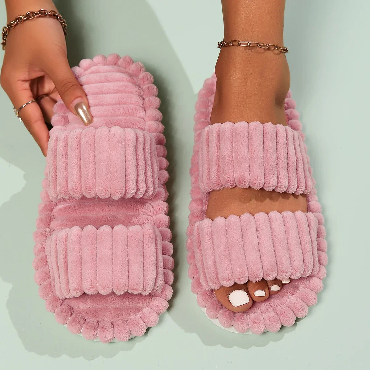 Women Slippers Four Seasons Home Shoes Women Indoor Corduroy Soft Leisure Slippers Comfortable Living Room Non Slip Slides Women
