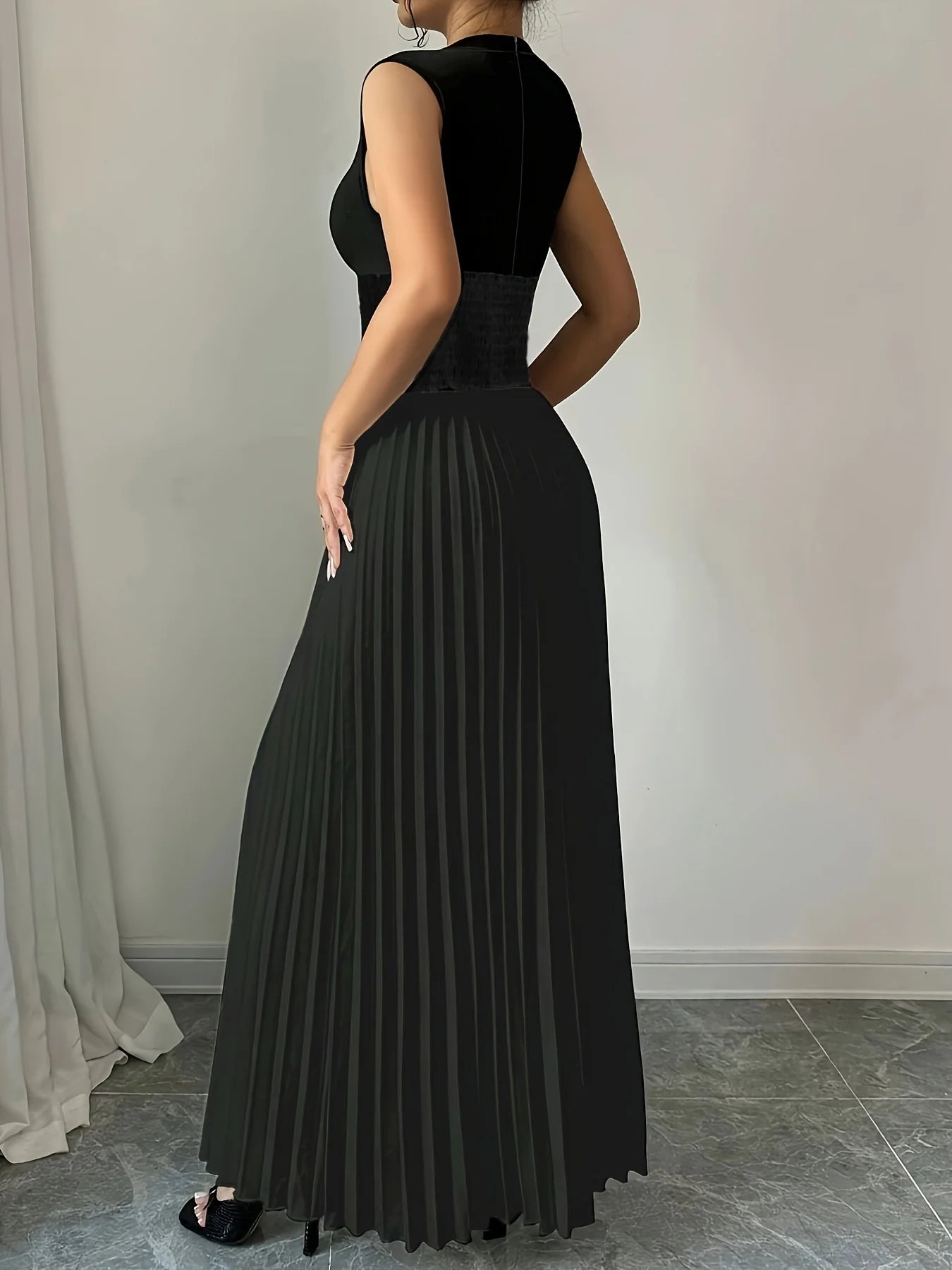 Black Women's Oversized Woven Dress Casual Bohemian Maxi Summer A-Line Long Dress with Pockets Full Length Clothing Black