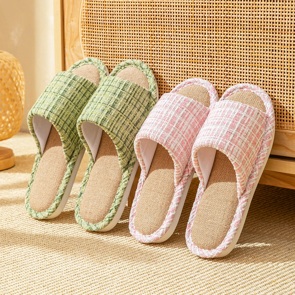 Linen Women Home Slippers Summer Beach Soft Sandals Breathable Comfortable Soft Non-Slip Slides Indoor Outdoor Men Slippers
