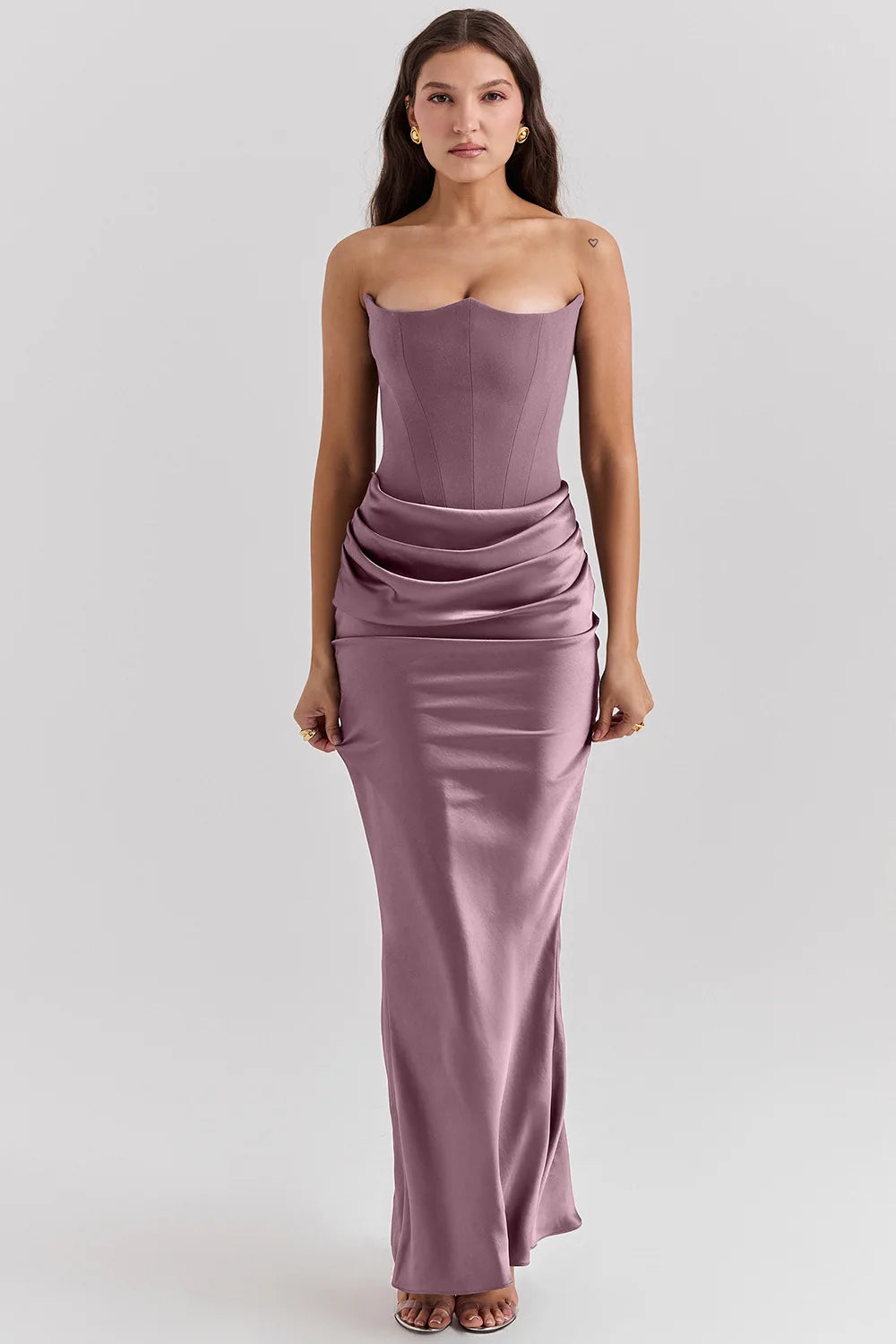 Elegant Mermaid Maxi Dress for Women Formal Occasion Prom Gown Strapless Corset Ruched Long Dress Party Evening Dress Lady Robe