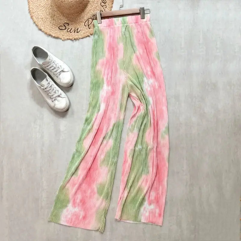 REALEFT 2024 New Spring Summer Painting Printed Long Pants Vintage High Waist Street Casual Loose Wide Leg Trousers Female