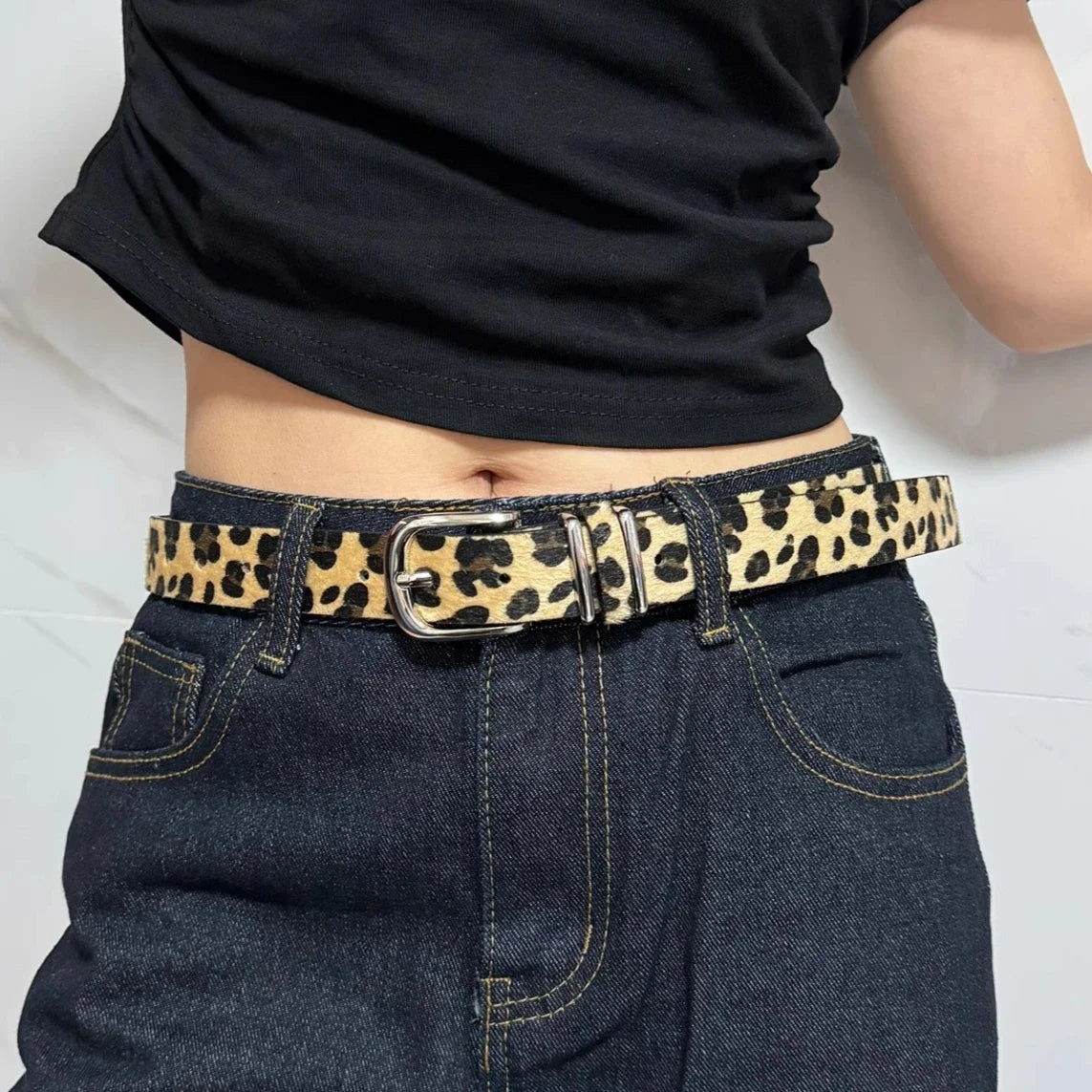 Y2K Leopard Print Belt Women Snake Skin Pattern Belts Jeans Reduce Waistline PU Waistband Skirt Pants Shrink Waist Leather Belt
