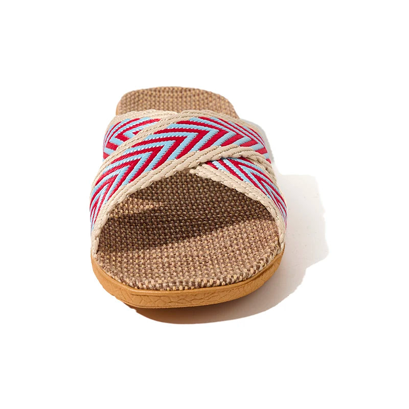Ladies Linen Indoor Slippers Lightweight Comfortable Home Slippers Breathable Summer Slip-On Sandals