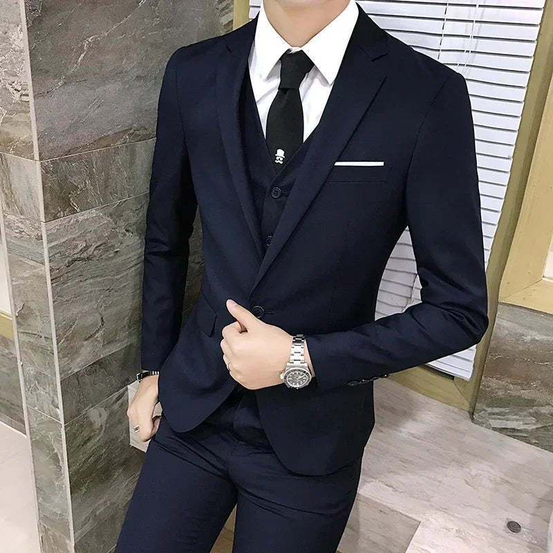 Suit (Blazer+ Vest + Pants) Men's Fashion Casual Outdoor Gentleman Business Wedding Slim-fit Formal British Style Wedding Suit