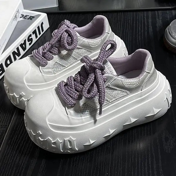 Korean Fashion Chunky Sneakers for Women Summer Platform Lightweight Designer Shoes High Street Leisure Soft Walking Shoes