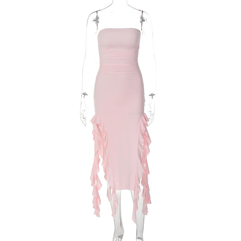 2024 Summer Maxi Women's Dress Vintage Elegant black Fashion Sleeveless Slim Backless Irregular Tassel Party Dresses Street Robe
