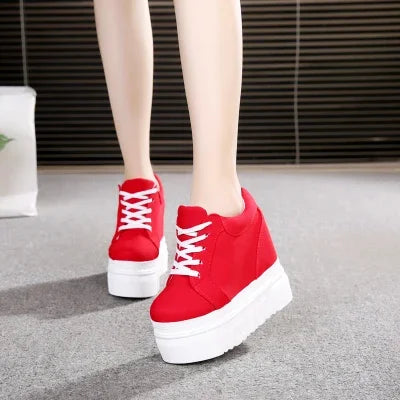 Embroidered Flowers Canvas Sneakers Autumn Women High Wedge Sneaker Fashion White/black/red Platform Woman's Sports Casual Shoes