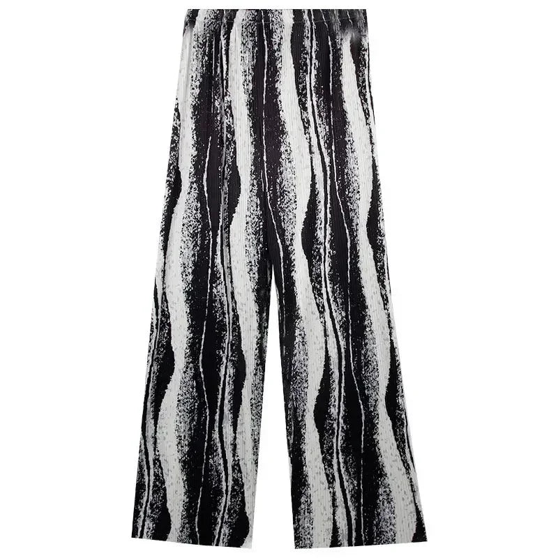 REALEFT 2024 New Spring Summer Painting Printed Long Pants Vintage High Waist Street Casual Loose Wide Leg Trousers Female