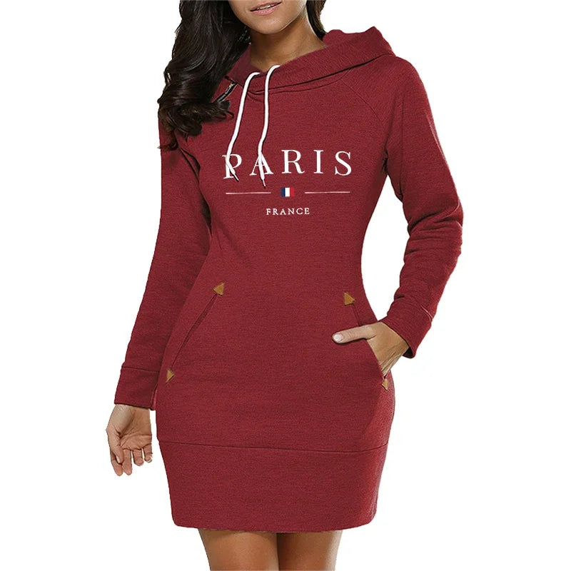 Women’s Midi Dresses Casual Daily Autumn Winter Simplicity Comfort Fashion Slim Fit Pocket Hoodies Collar Zipper Design Quality