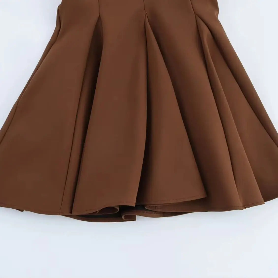 Women Brown Striped Short Dresses Elegant Sleeveless Pleated Casual Party Mini Beach Womens Dresses Woman Clothing