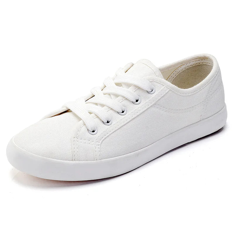 Women's Low-top Canvas White Shoes Ladis Simple Student Breathable Lace-up Sneakers Comfortable Couple Shoes Sports Day Sneakers