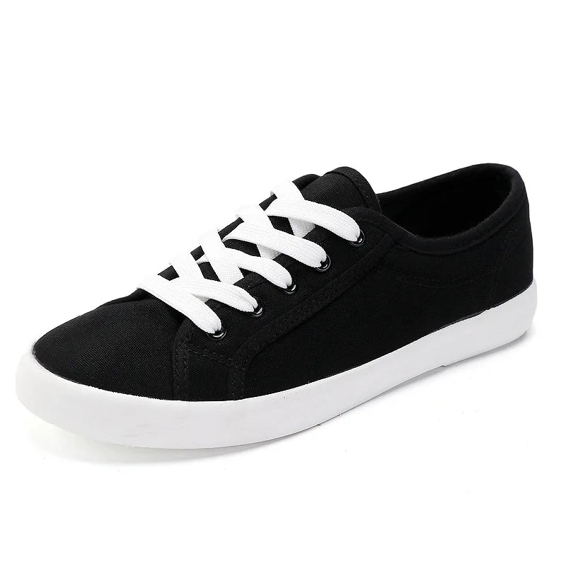 Women's Low-top Canvas White Shoes Ladis Simple Student Breathable Lace-up Sneakers Comfortable Couple Shoes Sports Day Sneakers