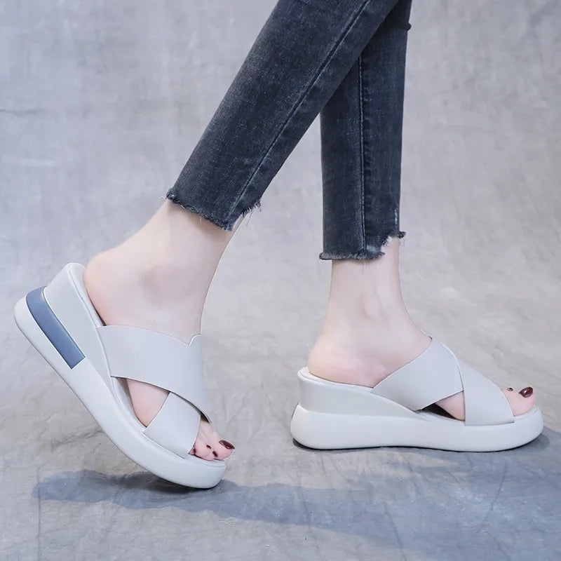 Retro Roman Wedge Sandals – Peep-Toe Beach Shoes with Soft Sole