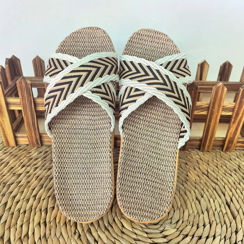 Ladies Linen Indoor Slippers Lightweight Comfortable Home Slippers Breathable Summer Slip-On Sandals
