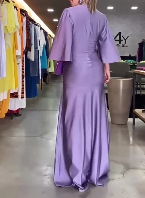 Maxi Dresses for Women V Neck Long Sleeve Long Dress Female Elegant Autumn New Solid Party Dresses A Line Loose Hem