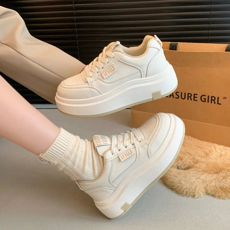 【2025 Best Seller】Women's Chunky Sole White Shoes Platform Sneakers Orthopedic Comfort Slip-On Lace-Up Casual Fashion Sneakers