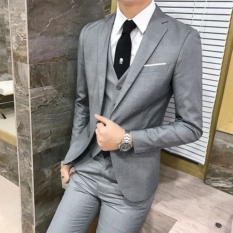 Suit (Blazer+ Vest + Pants) Men's Fashion Casual Outdoor Gentleman Business Wedding Slim-fit Formal British Style Wedding Suit