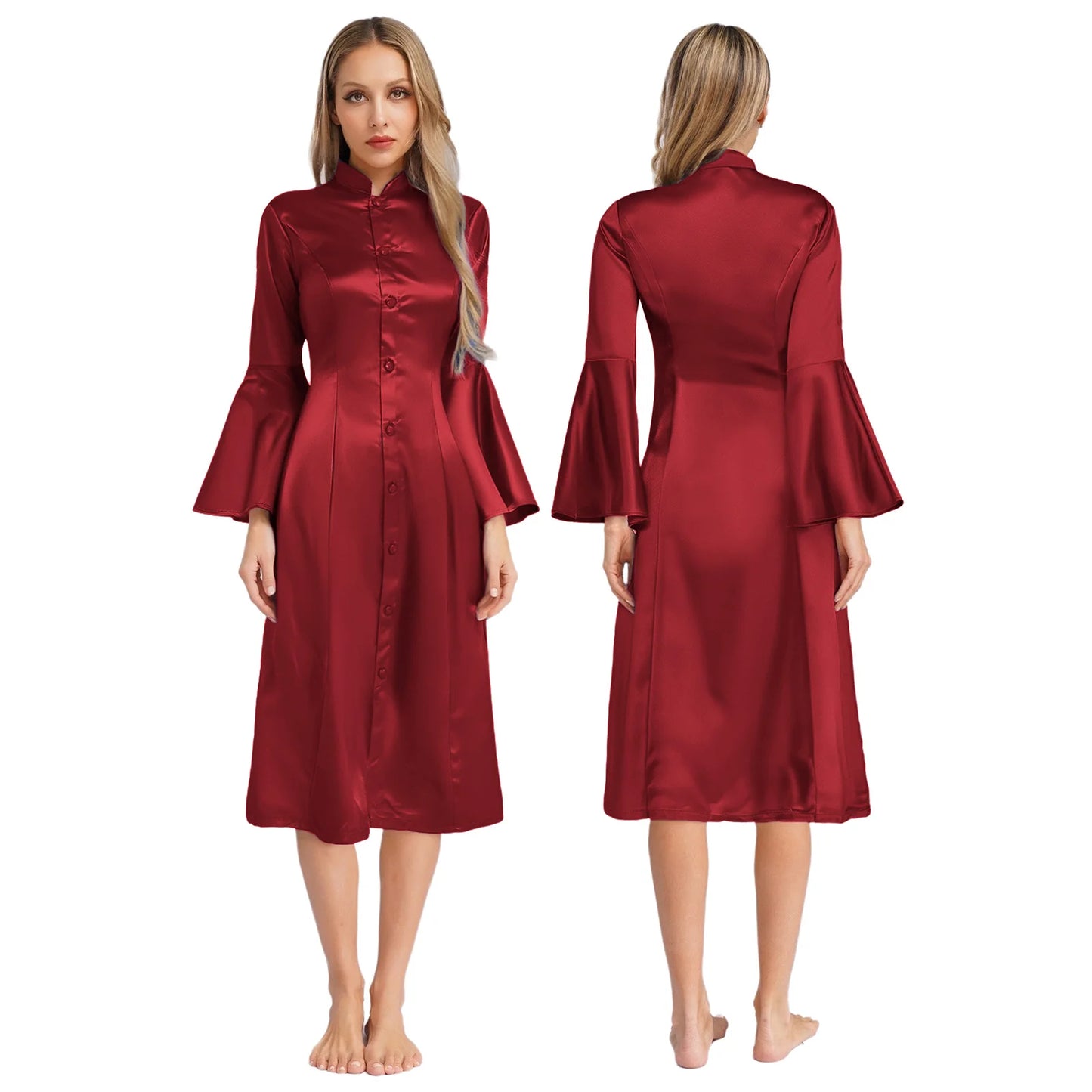 Women Clergy Church Choir Robe Flare Sleeve Worship Liturgical Praise Dance Gown Dress Halloween Priest Pastor Cosplay Costume