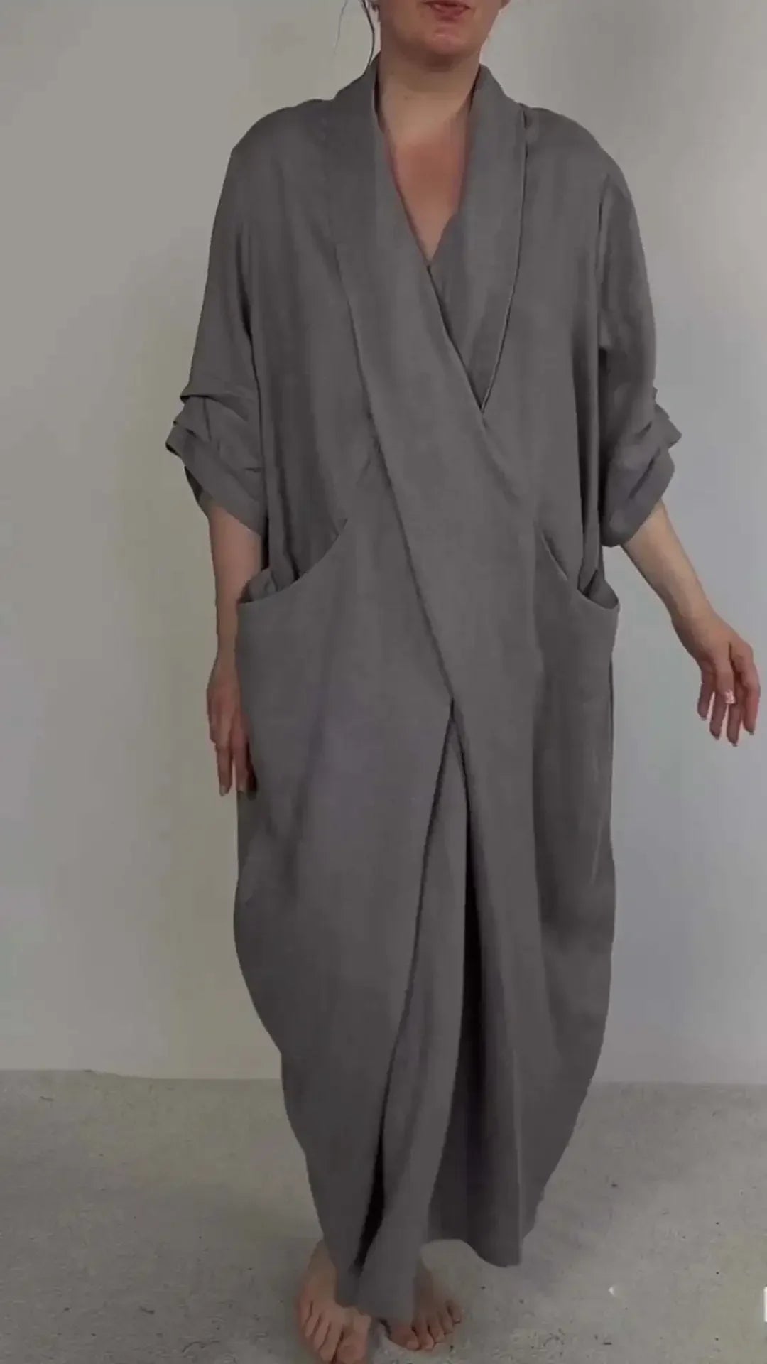 Women Loose Long Maxi Dress V Neck Full Length High Waist Solid Color Ankle Length Dress Summer