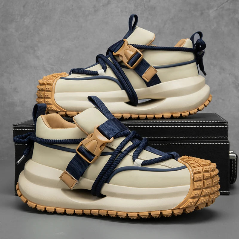 Chunky Sneakers Mens Designer Hollow Sole Running Shoes Fashion Casual Split Leather Upper Height Increased Platform Sport Shoes