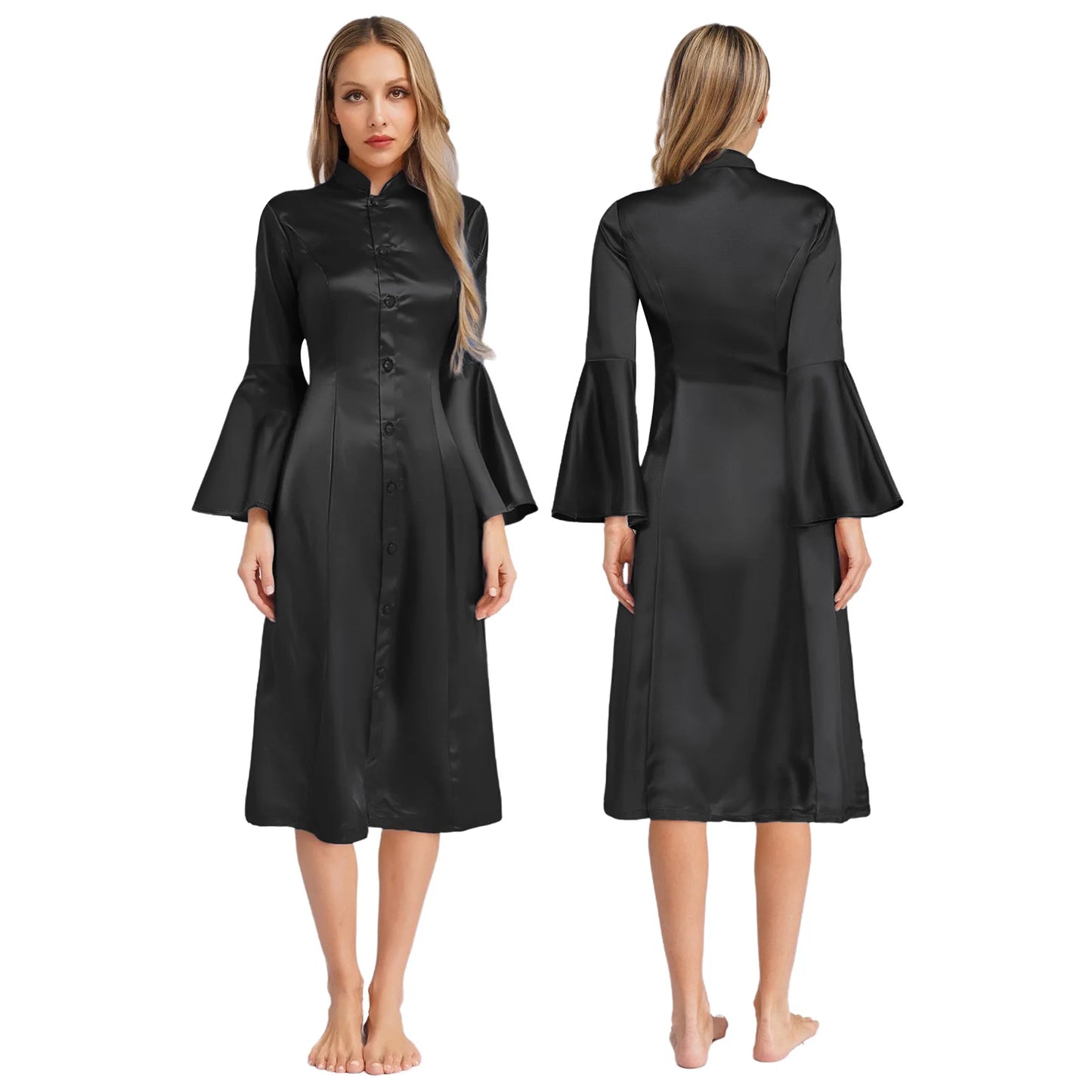 Women Clergy Church Choir Robe Flare Sleeve Worship Liturgical Praise Dance Gown Dress Halloween Priest Pastor Cosplay Costume