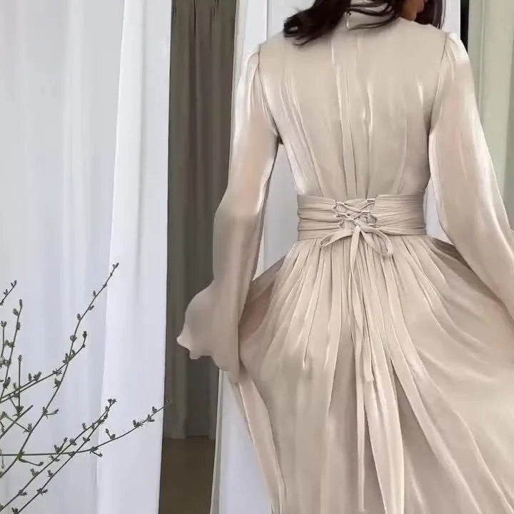 Muslim Modest Dress for Women Lace Up Pleated Long Dresses Jalabiya Ramadan Morocco Dubai Kaftan Islam Vestidos Arab Robe Abayas