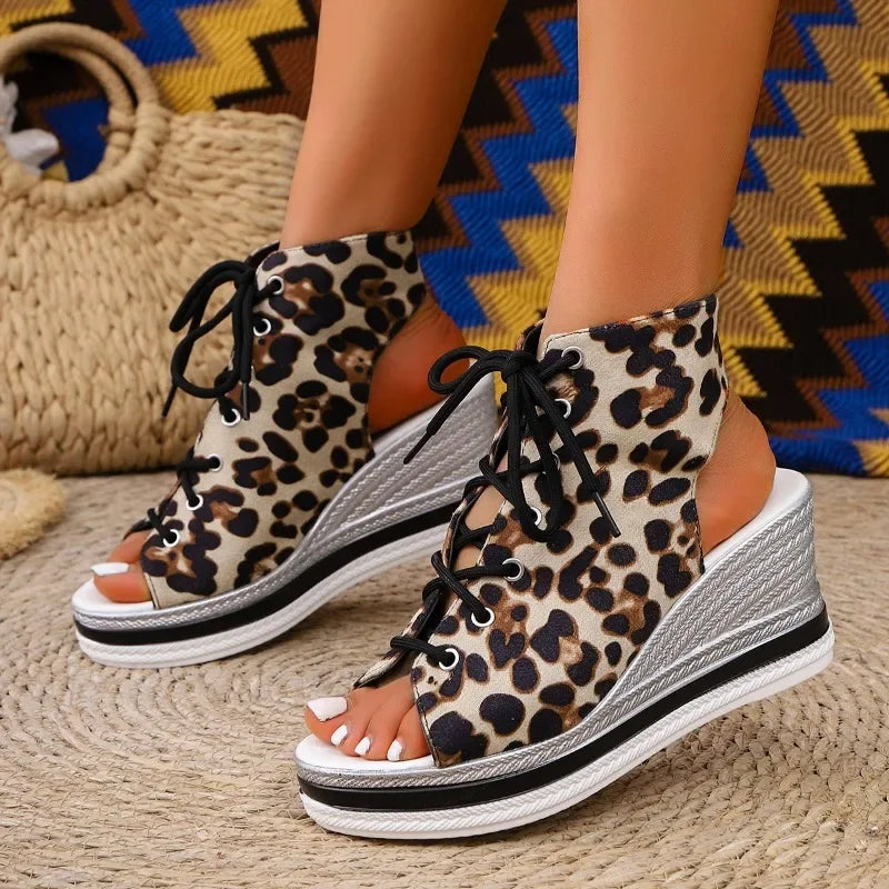 Wedge Sandals Women Summer New Round Toe Open Toe Front Strappy Platform Non-Slip Wear-Resistant Back Empty Heels Shoes