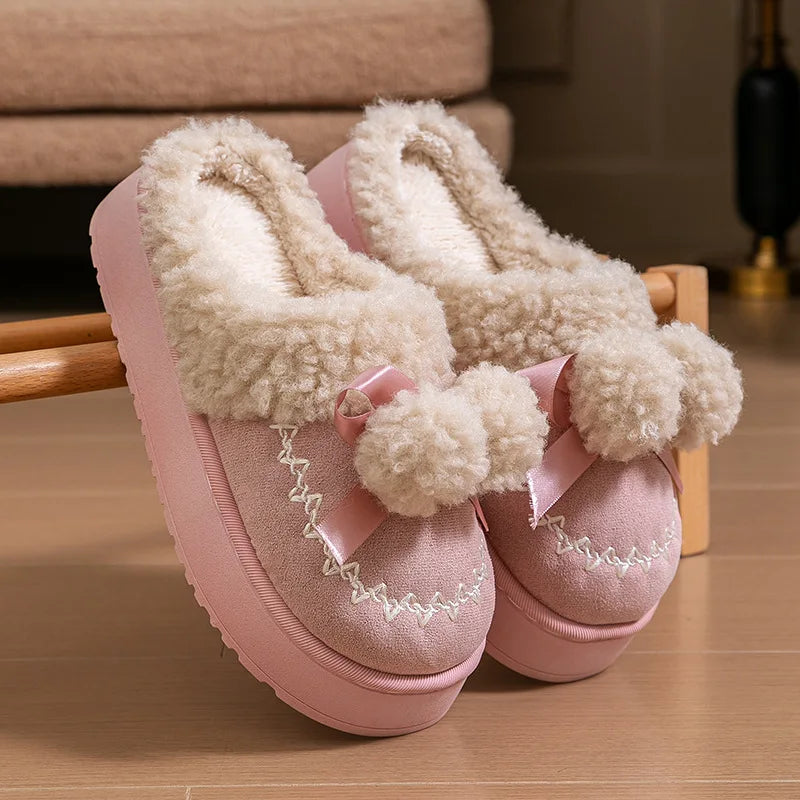 Plush Indoor Thick Bottom Slippers Women's Autumn And Winter Household Outer Wear Non-slip Soft Bottom Comforty Warm Home Shoes