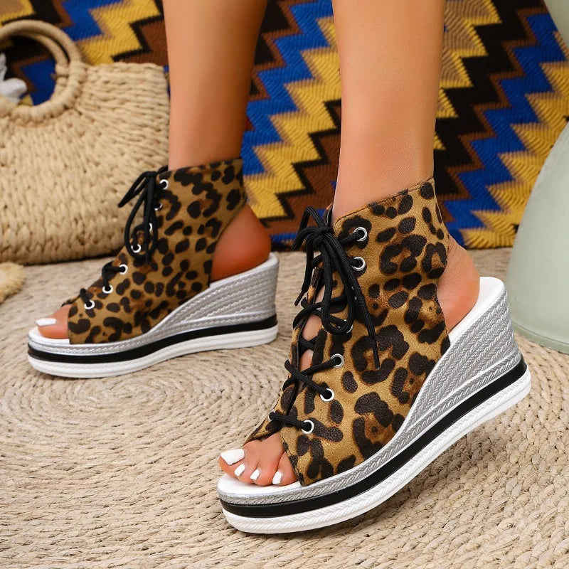 Wedge Sandals Women Summer New Round Toe Open Toe Front Strappy Platform Non-Slip Wear-Resistant Back Empty Heels Shoes