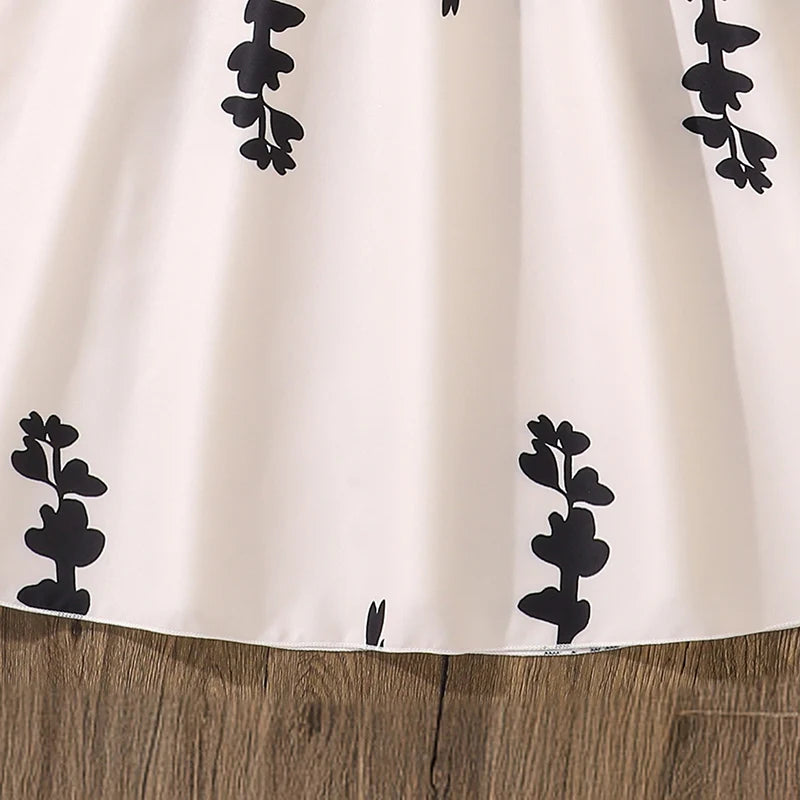 Modest Girls Dress White Printed Belted Wing-Sleeve Maxi Dress Elegnat Vintage Style Kids Dress Communion Festival Banquet