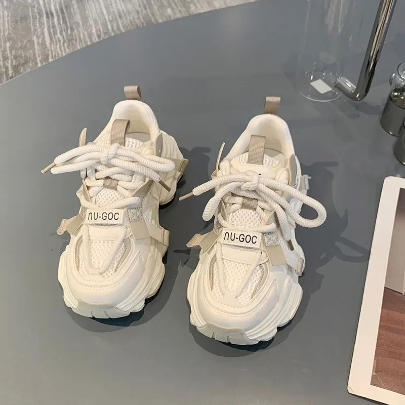 Women's Chunky Sneakers Breathable Mesh Platform Sports Shoes Woman Fashion Lace Up Thick Sole Casual Mujer 2024