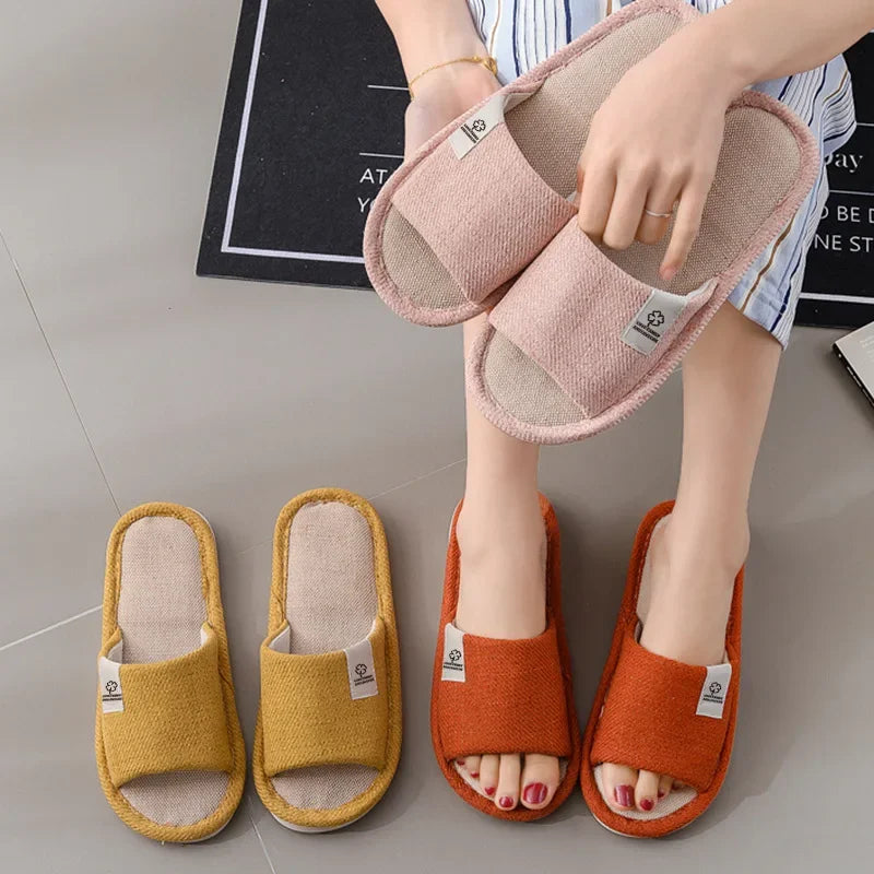 2025 Linen Home Slippers Soft Sole Silent Breathable Shoes in Spring Cotton and Linen Slippers for All Seasons Anti Slip Indoor