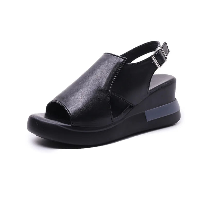 Retro Roman Wedge Sandals – Peep-Toe Beach Shoes with Soft Sole