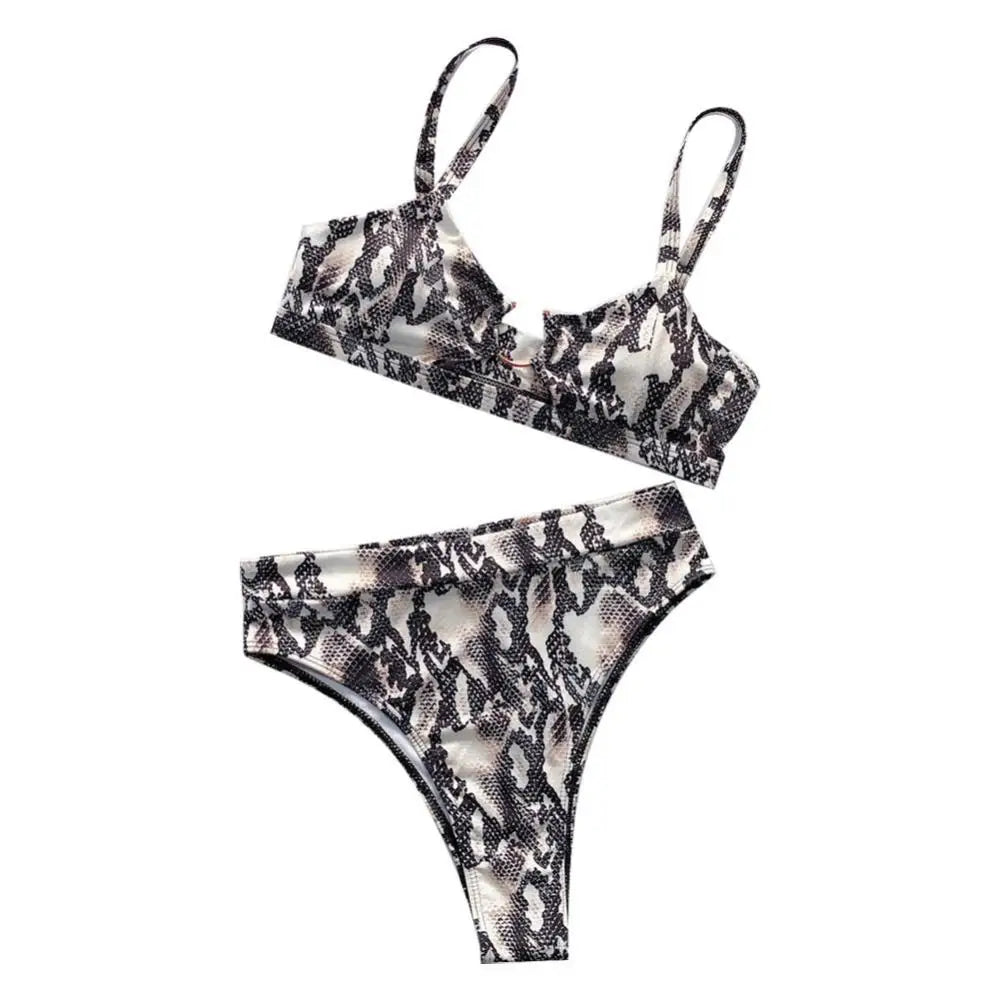 Women Sexy Leopard Snake Print Swimsuit Padded Bra Low Rise Briefs Bikini Set perfect gifts for women