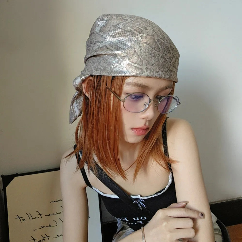 Headwear Y2K Snake Print Hair Scarf Soft Hip Hop Serpentine Hair Band Turban Square Snake Punk Bandana Girls