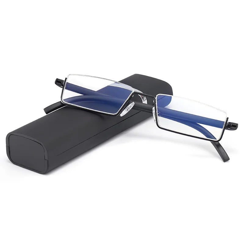 GLAUSA Reading Glasses TR90 Stainless Steel Half Frame Anti-Reflective Unisex Women Men Optical Mirror Presbyopia Eyewear Case