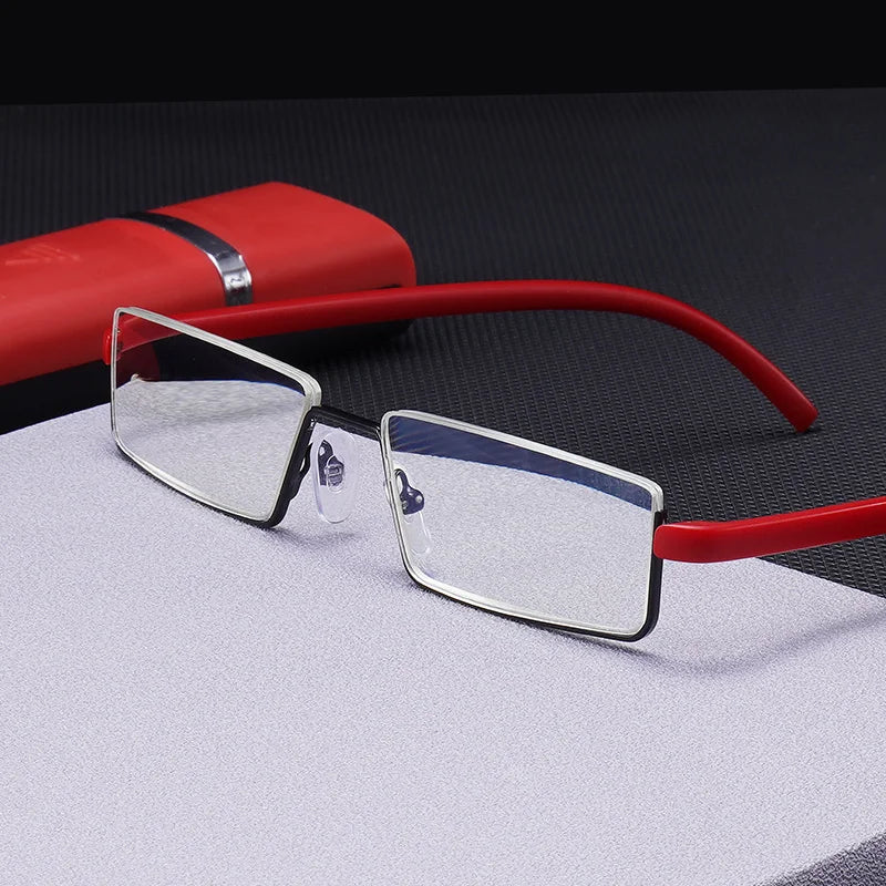 GLAUSA Reading Glasses TR90 Stainless Steel Half Frame Anti-Reflective Unisex Women Men Optical Mirror Presbyopia Eyewear Case
