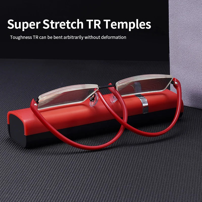 GLAUSA Reading Glasses TR90 Stainless Steel Half Frame Anti-Reflective Unisex Women Men Optical Mirror Presbyopia Eyewear Case