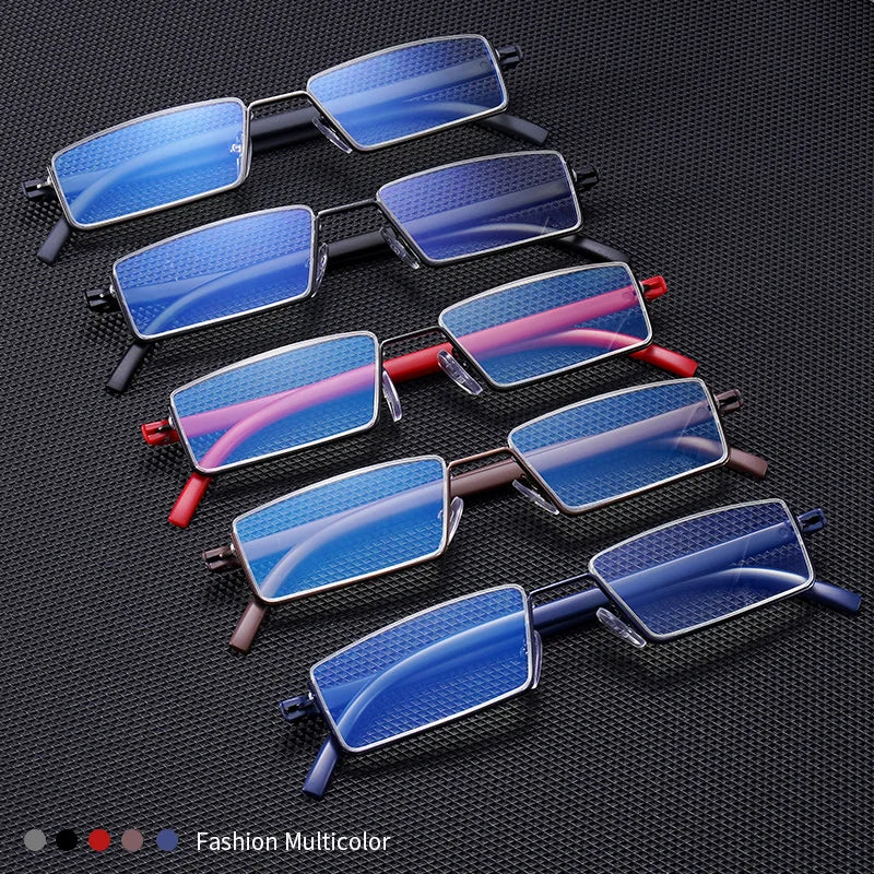 GLAUSA Reading Glasses TR90 Stainless Steel Half Frame Anti-Reflective Unisex Women Men Optical Mirror Presbyopia Eyewear Case