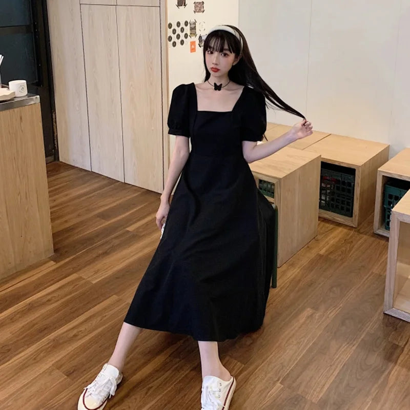 Women Versatile Retro Church Midi Dress Lady Soft Elegant Banquet Dress Female Formal Occasion Classic Concise Black Dresses