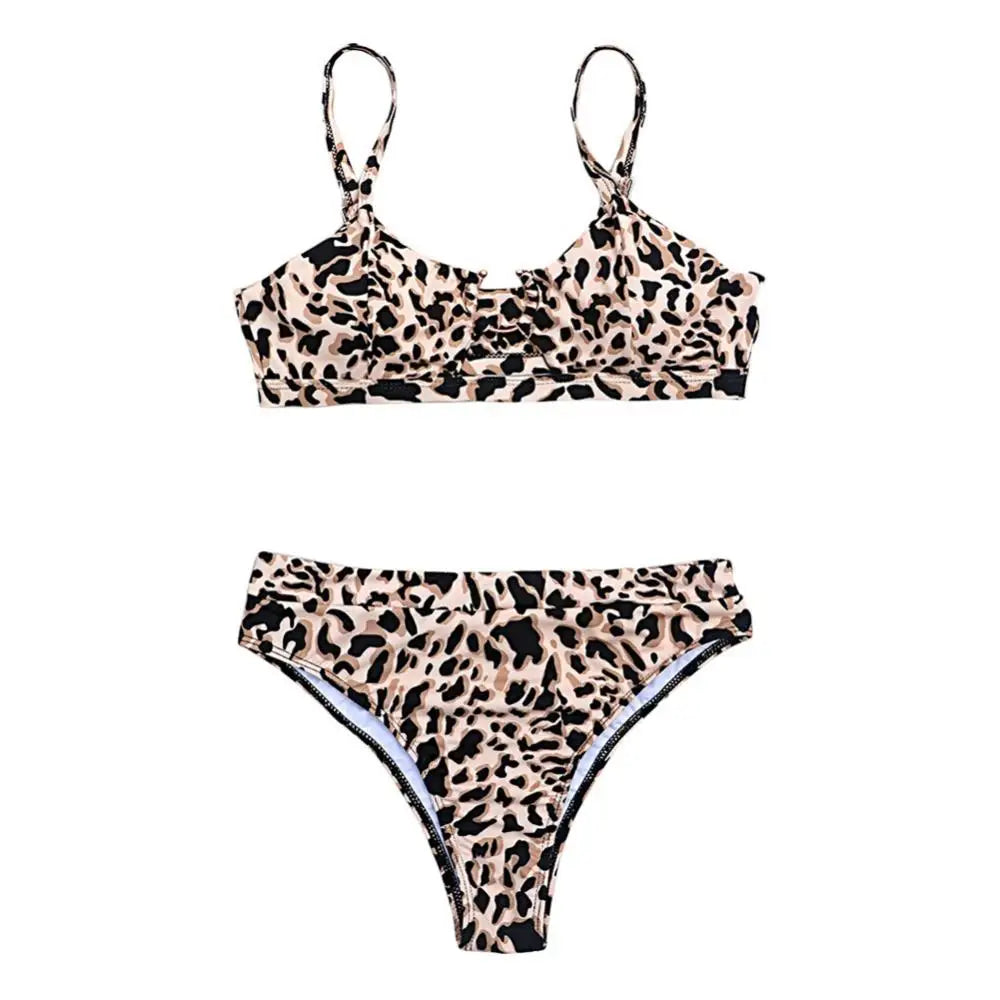 Women Sexy Leopard Snake Print Swimsuit Padded Bra Low Rise Briefs Bikini Set perfect gifts for women