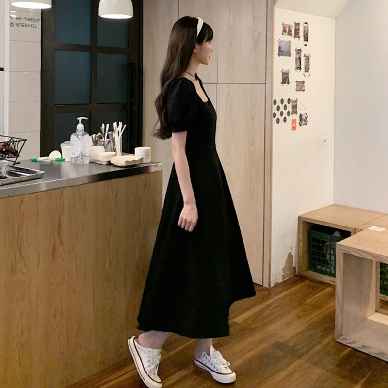 Women Versatile Retro Church Midi Dress Lady Soft Elegant Banquet Dress Female Formal Occasion Classic Concise Black Dresses