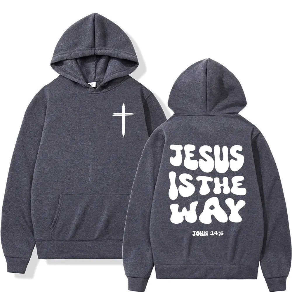Christian Jesus Is The Way Bible Verse Hoodies Men Women Clothing Fashion Retro Sweatshirts Fleece Casual Long Sleeves Pullovers
