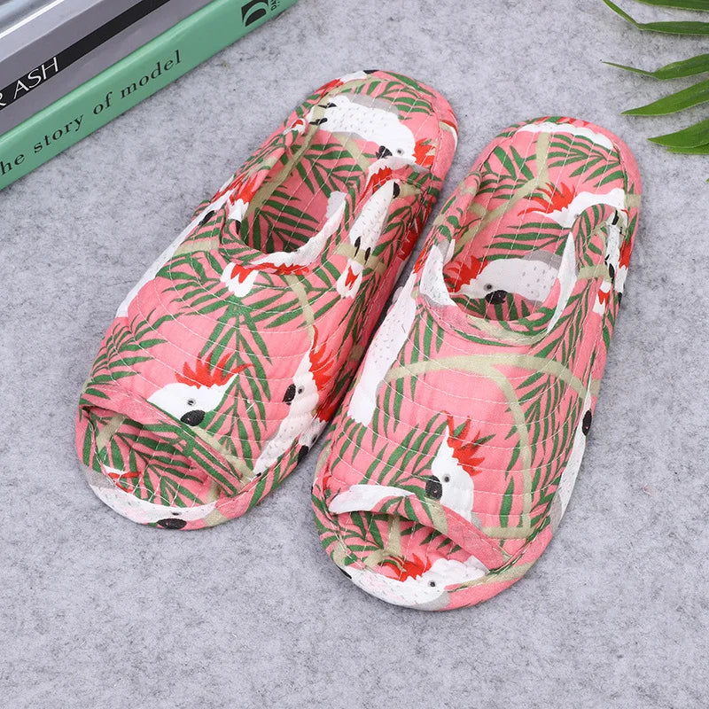 Women's indoor slippers, spring and autumn soft cotton slippers, women's retro floral home bedroom slippers