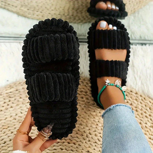 Women Slippers Four Seasons Home Shoes Women Indoor Corduroy Soft Leisure Slippers Comfortable Living Room Non Slip Slides Women